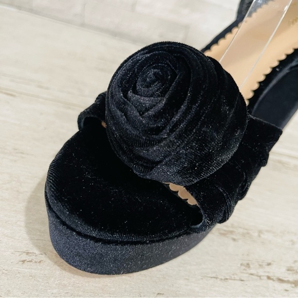 Antonio Melani × Nicola Bathie Emilia Black Velvet Rose Platform Sandals Sz 10 - Picture 14 of 14